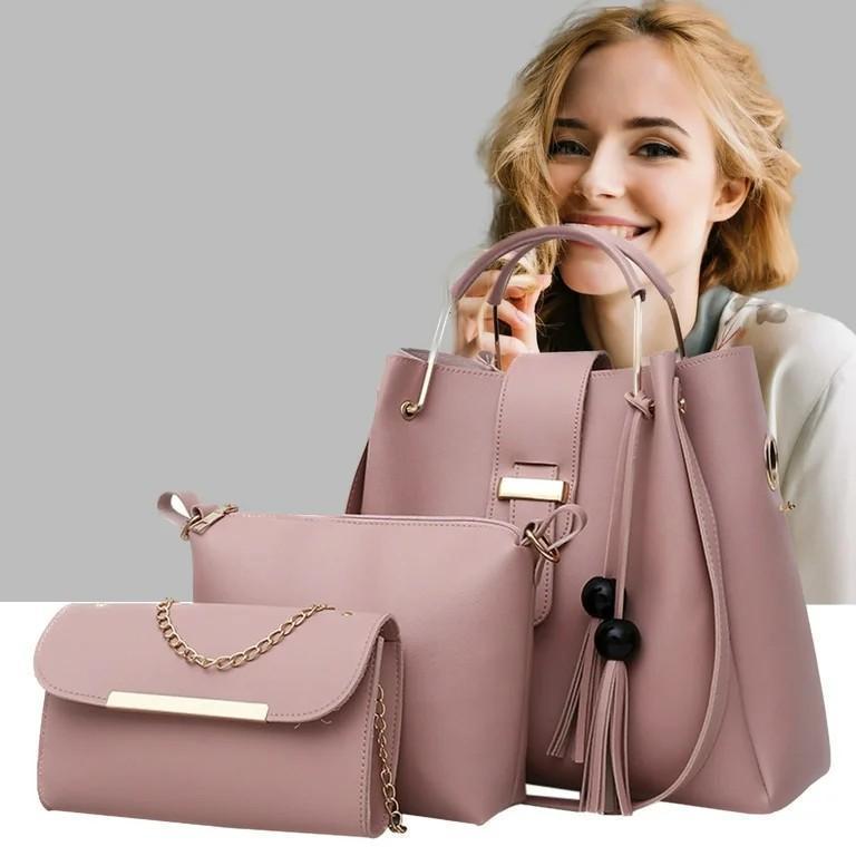Women's PU Leather Plain Hand Bag Set