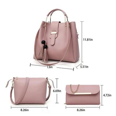 Women's PU Leather Plain Hand Bag Set
