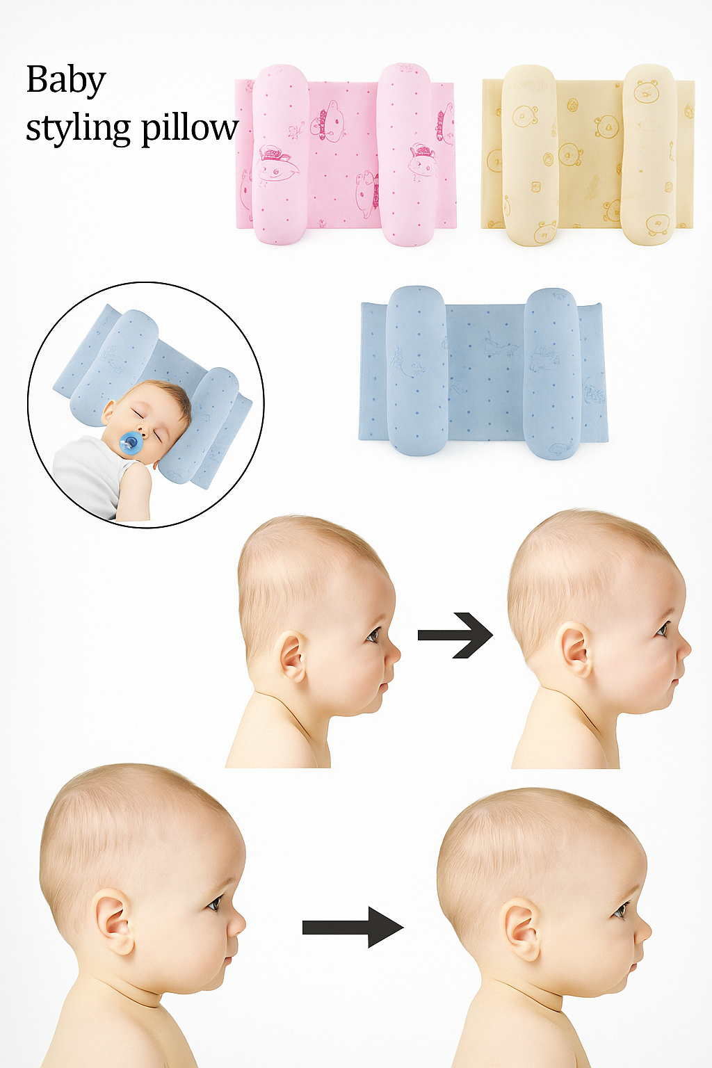Adjustable Baby Head Shaping Pillow Soft Memory Foam Infant Pillow for Flat Head