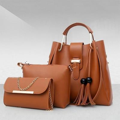 Women's PU Leather Plain Hand Bag Set