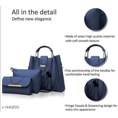 Women's PU Leather Plain Hand Bag Set
