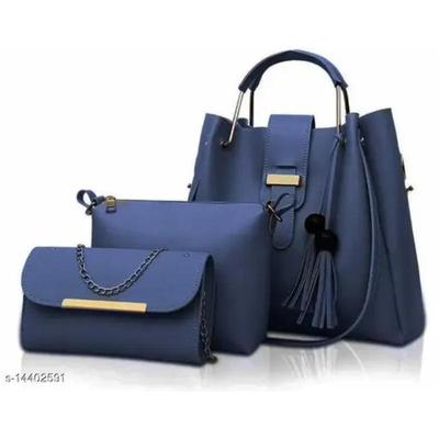 Women's PU Leather Plain Hand Bag Set