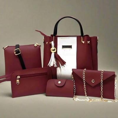 5 Pcs Women's PU Leather Plain Hand Bag Set