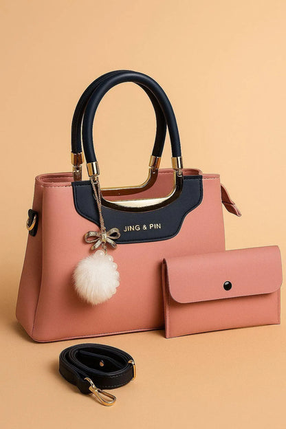 Girl's Hand Bag Set - 2 Pcs Rexine, Plain Design