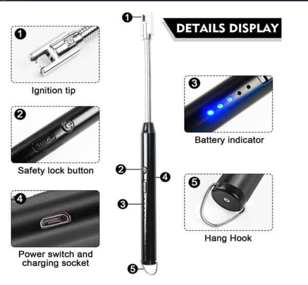 Arc Lighter With Usb Charging | Flameless Windproof | Led Battery Display | Safety Switch
