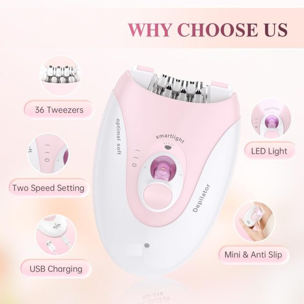 Ladies Epilator With 2-speed Adjustment, Painless Hair Removal, Rechargeable, Compact