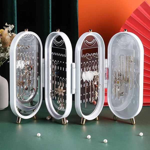 Jewellery Box Organiser With Mirror – Foldable Exquisite Dustproof Jewelry Storage Case